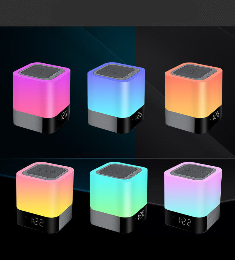 Six multicolor cube Bluetooth speakers with gradient LED lighting in assorted color options