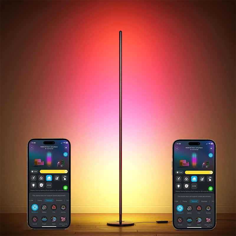LumoGlow RGB corner lamp lit in red and yellow color wave