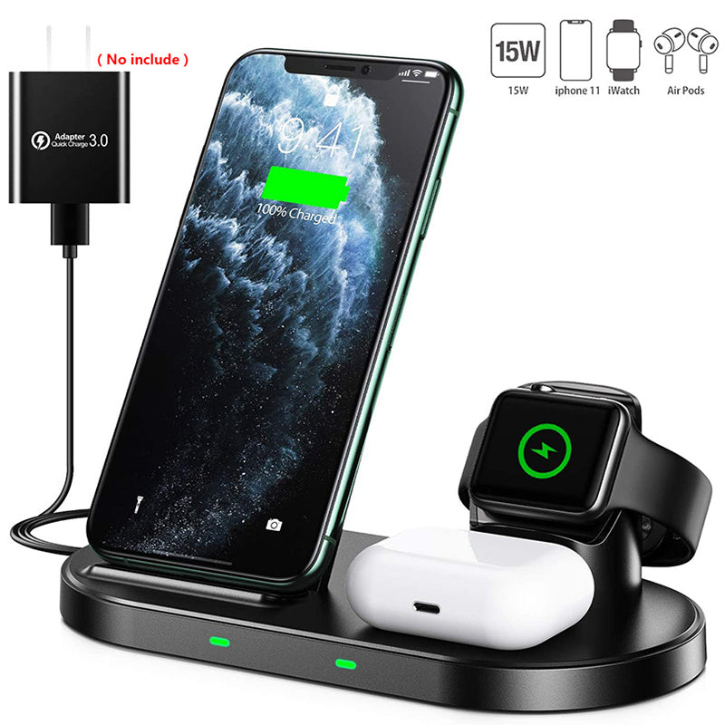 15W wireless charging station for iPhone, AirPods, and Apple Watch