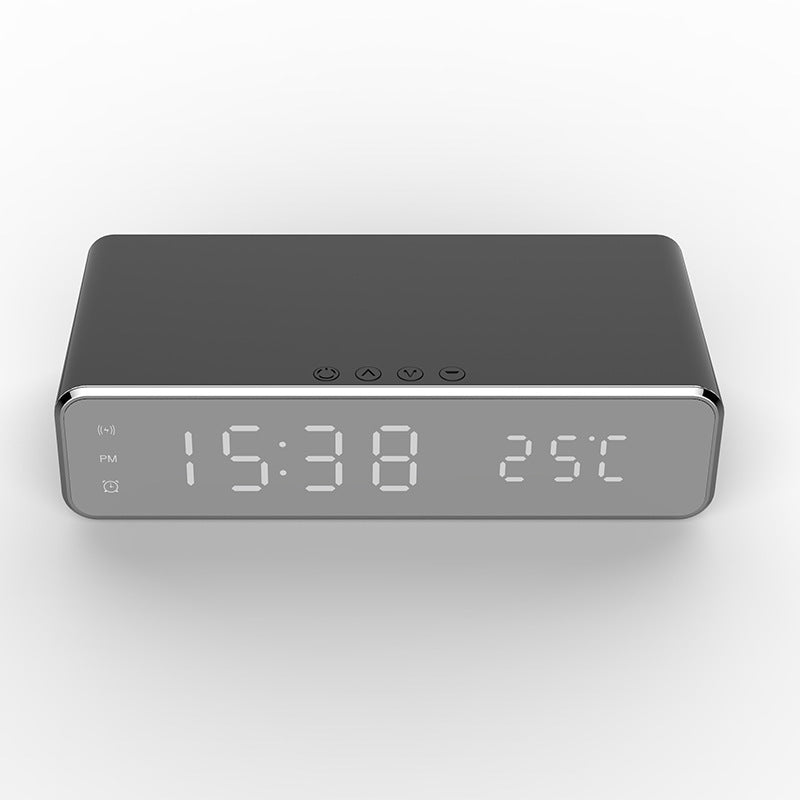 ClarityCharge LED Alarm Clock in Black – Wireless Charging Mirror Display