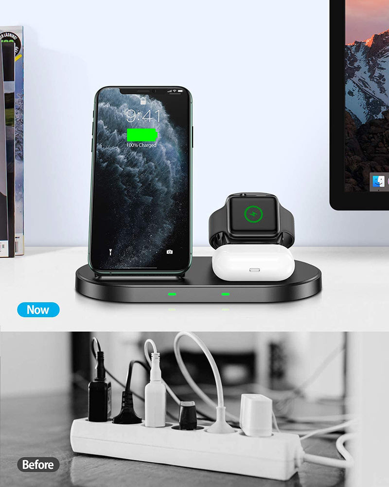 Before and after cable mess vs clean setup using Triad PowerHub