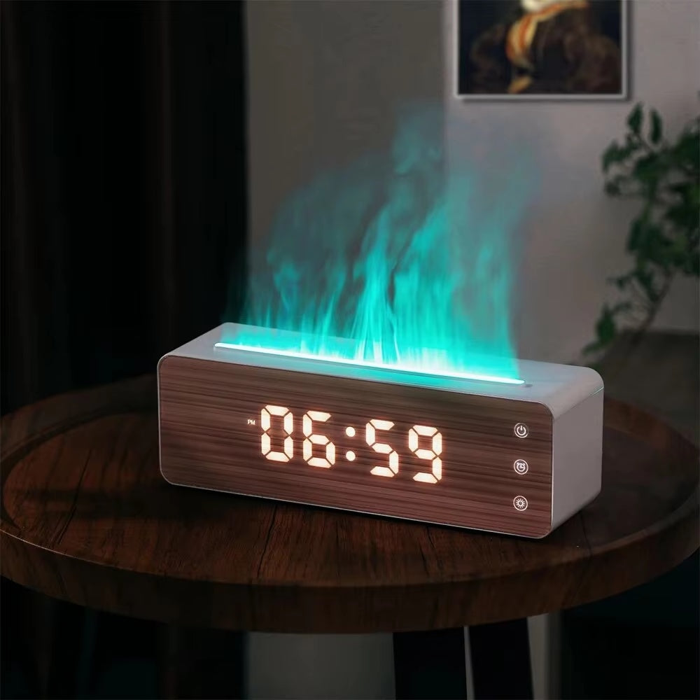 Close-up of LED digits and steam output from diffuser