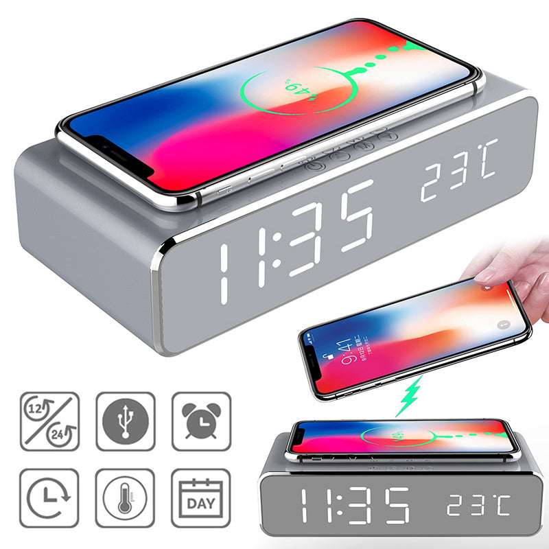 ClarityCharge Digital Alarm Clock on Nightstand – Sleek Home Setup