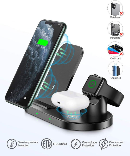 3-in-1 wireless charger with Qi signal visualization and device icons
