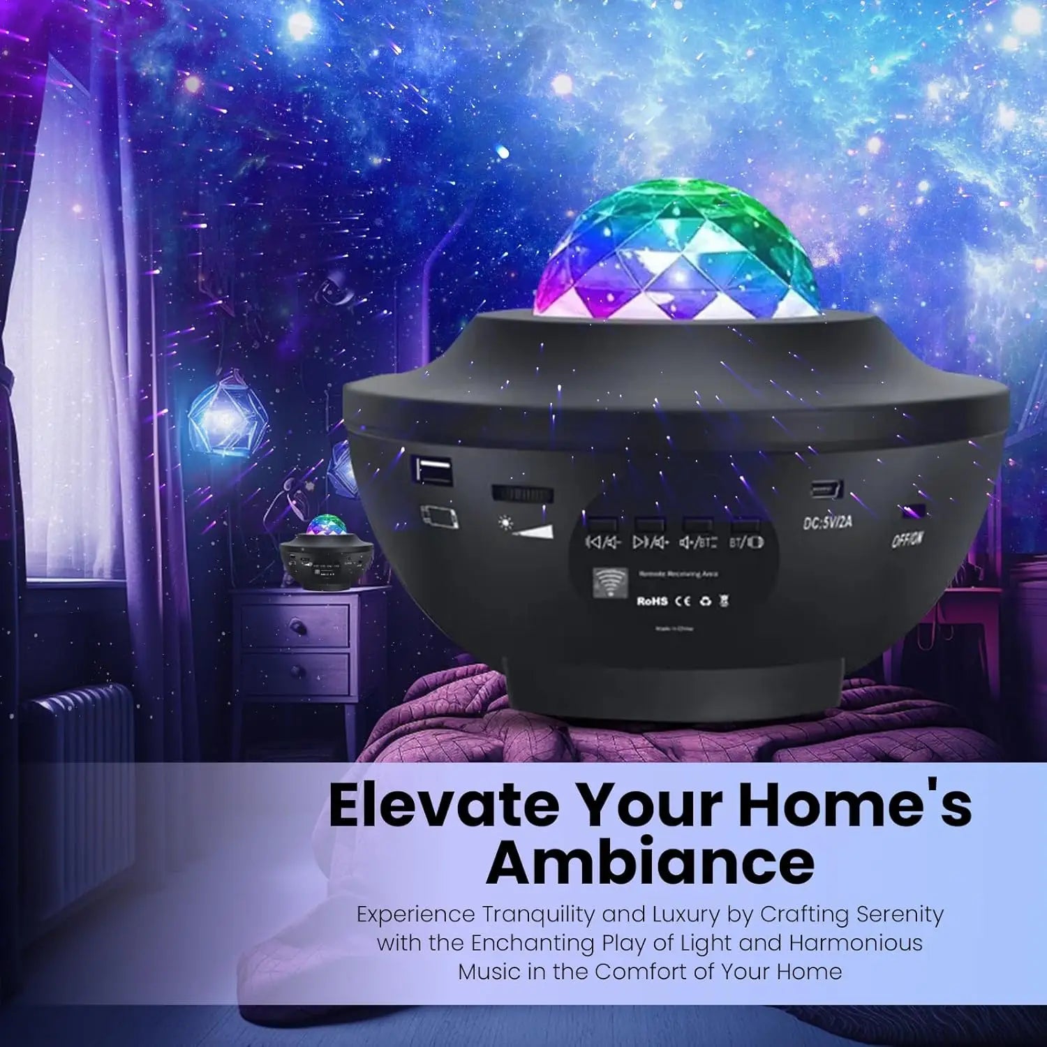 Star Projector Galaxy Sky – LED Nebula Cloud & Ocean Wave, Remote Control & Music Sync