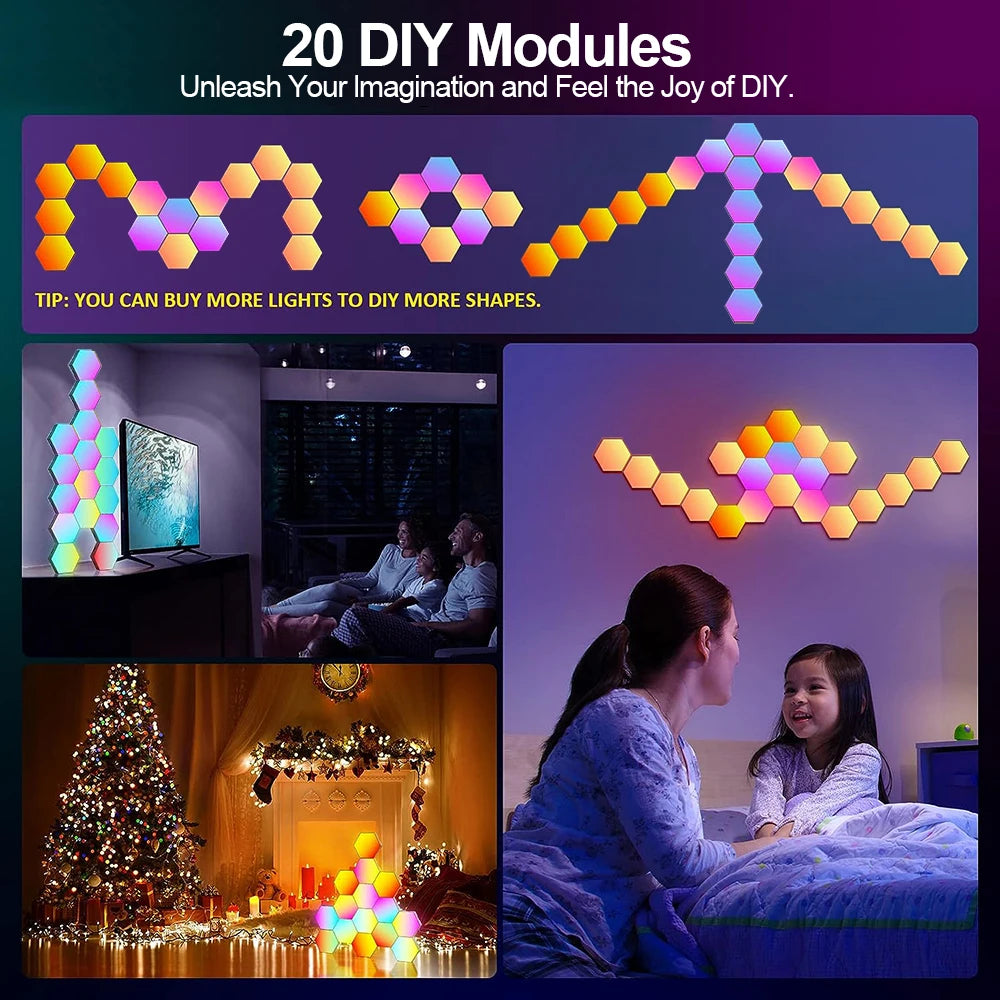 Smart RGB Hexagon Wall Lights - Modular Panels with Music Sync