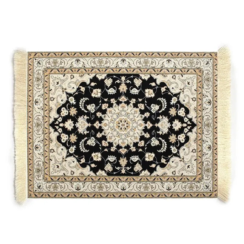 MiniRug beige and gold mini rug mouse pad in packaging