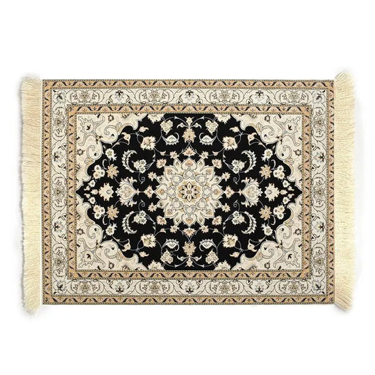 MiniRug beige and gold mini rug mouse pad in packaging