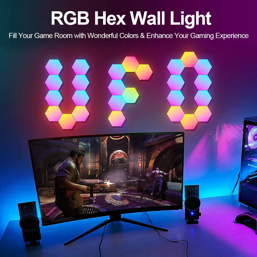 Smart RGB Hexagon Wall Lights - Modular Panels with Music Sync