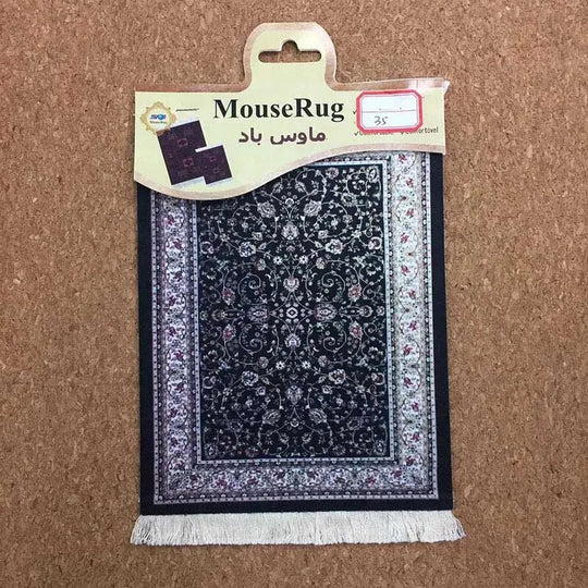 MiniRug navy and gold mouse pad with geometric border and floral centerpiece