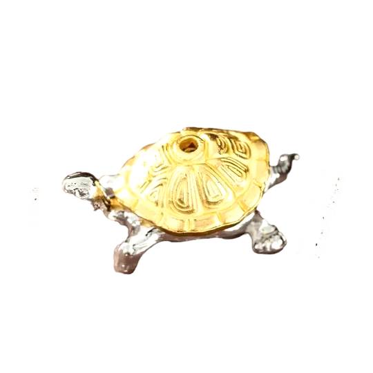 Mini golden turtle incense holder with vintage bronze finish, symbolic design for longevity.