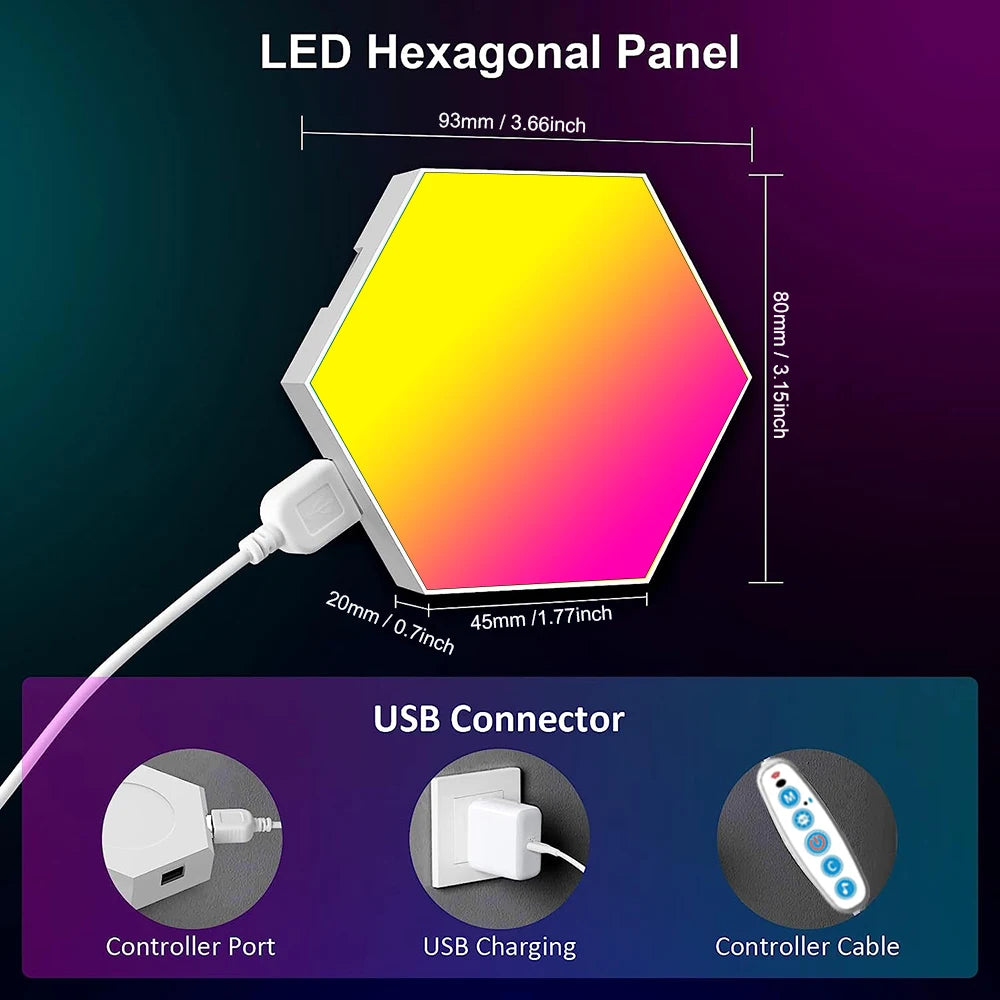 Smart RGB Hexagon Wall Lights - Modular Panels with Music Sync