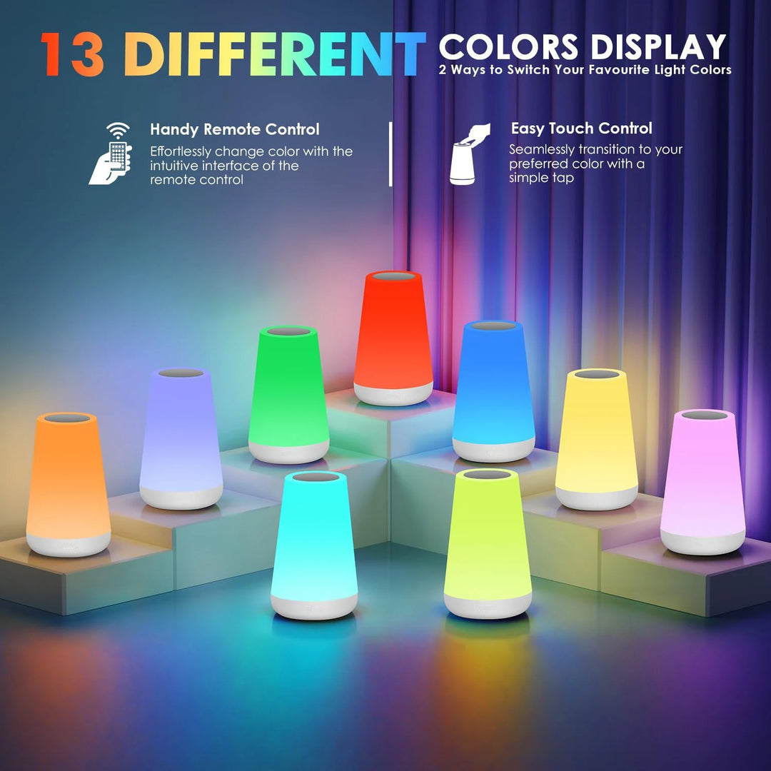 13 color changing LED modes shown in vibrant display with remote control.