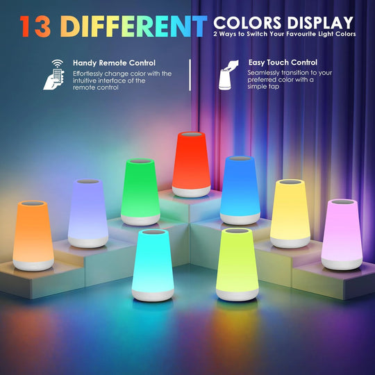 13 color changing LED modes shown in vibrant display with remote control.