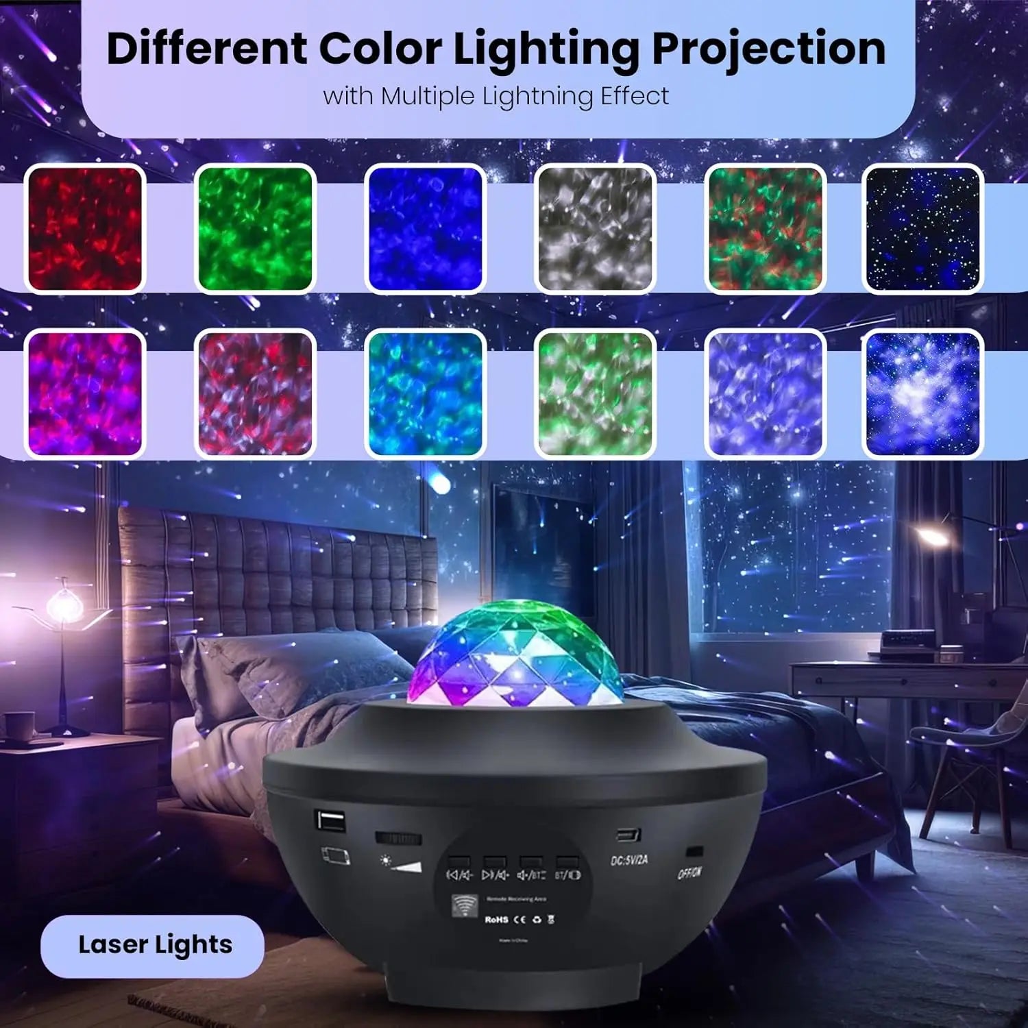 Star Projector Galaxy Sky – LED Nebula Cloud & Ocean Wave, Remote Control & Music Sync