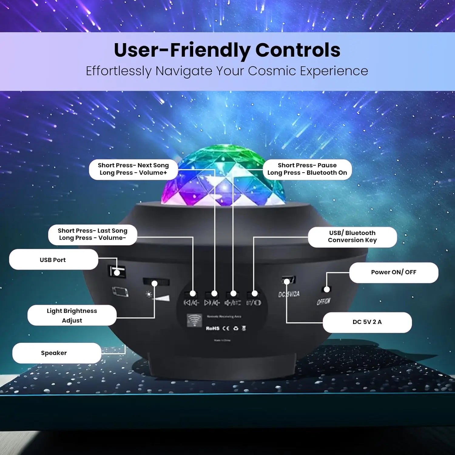 Star Projector Galaxy Sky – LED Nebula Cloud & Ocean Wave, Remote Control & Music Sync