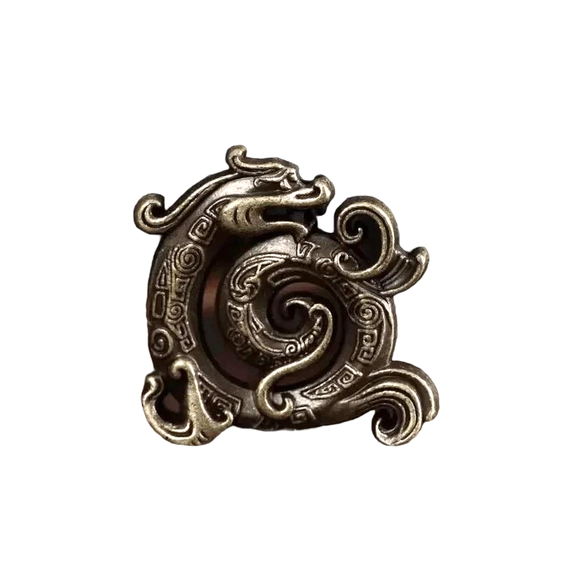 Bronze dragon incense holder with intricate spiral carving, small incense stand for home décor.