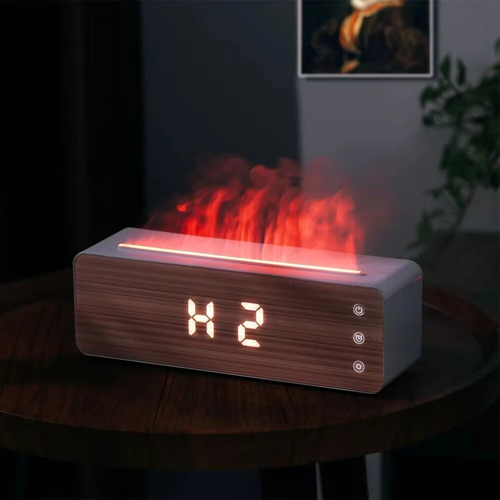 Side view of wood-textured HomeFlame diffuser on desk